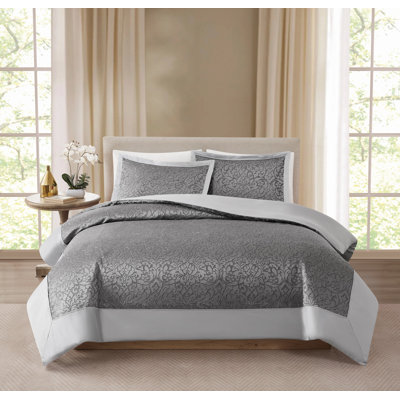 Borghese Roma Coventry Jacquard Duvet Cover Set – Luxury Textured Bedding with Microfiber Reverse, Grey