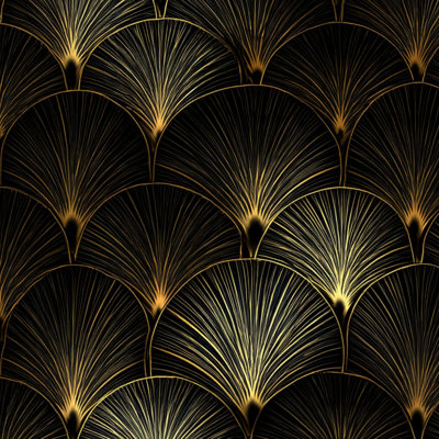 Papier peint auto-adhésif adhésif décoratif en forme de ventilateur de papier peint or et noir à motif de ventilateur amovible pour les armoires de cuisine de chambre à coucher