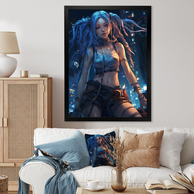 «Cool Urban Girl With Blue Dreadlocks», reproduction sur toile, H 40 po x l 30 po x P 1,5 po, Cadre simple noir