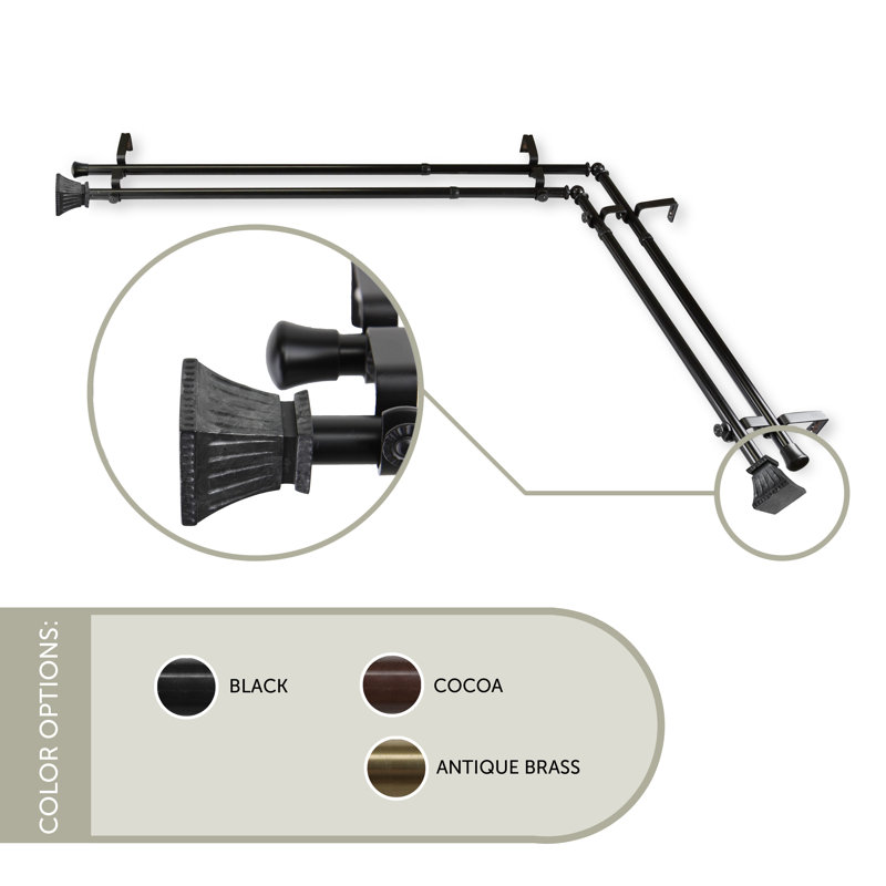 Double tringle de rideau de coin Spenser, Noir, L 120 po x l 70 po