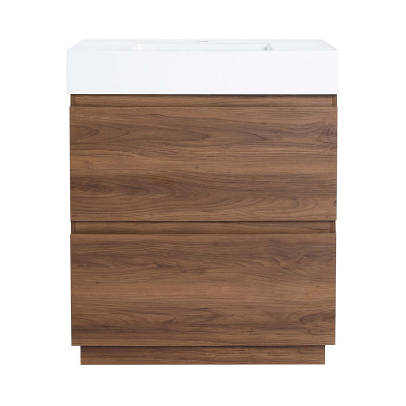 Meuble-lavabo moderne avec lavabo simple encastré et 2 tiroirs H 35,35 po x l 29,53 po x P 18,11 po, Brun