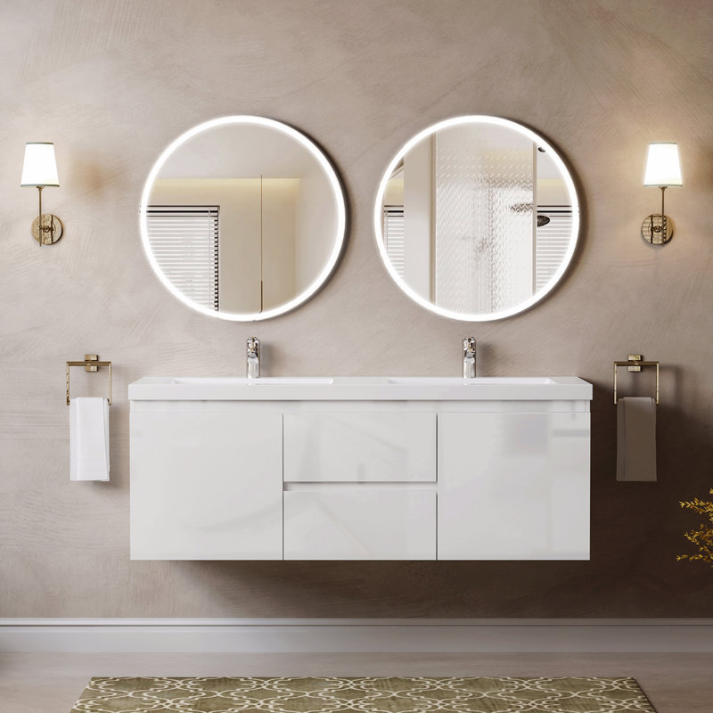 Ensemble de meuble-lavabo mural 60 po avec 2 tiroirs et portes