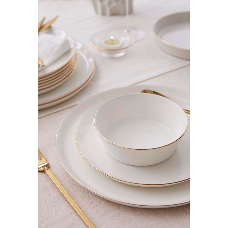 Elegant 24-Piece Dinner Set, 100% Porcelain, Includes 6 Service Plates (10.6 in), 6 Dinner Plates (8.3 in), 6 Dessert Plates (7.5 in), 6 Bowls (5.1 in) | Stunning Gold Color | Perfect for Formal Dining & Entertaining