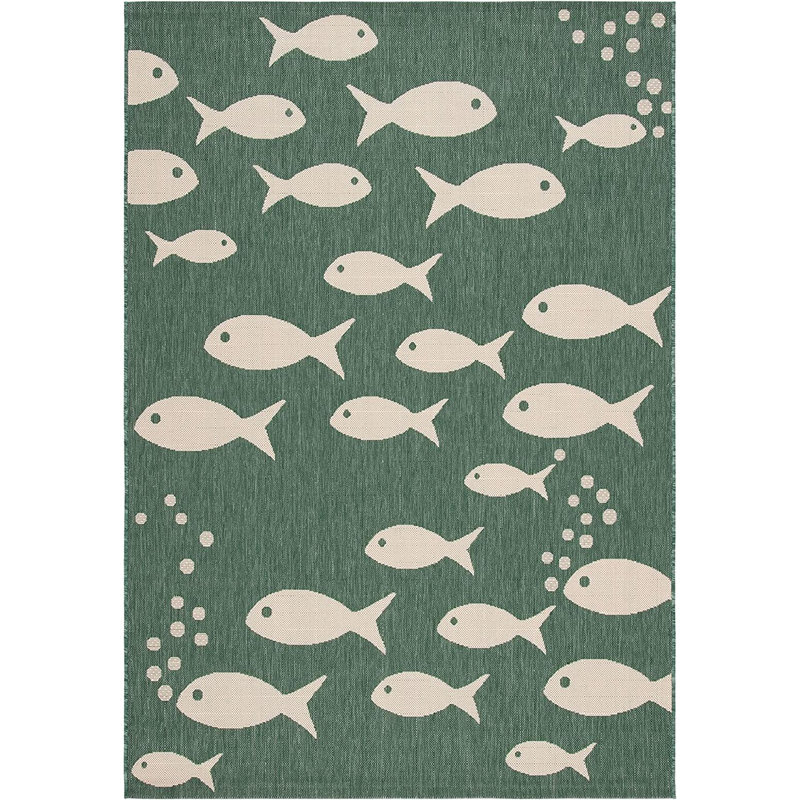 Tapis vert foncé / ivoire Aldonia, Rectangle 6 pi 7 po x 9 pi 6 po