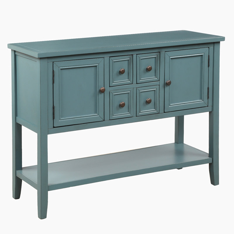 Armoire d'appoint en bois massif Delfausse, Bleu foncé