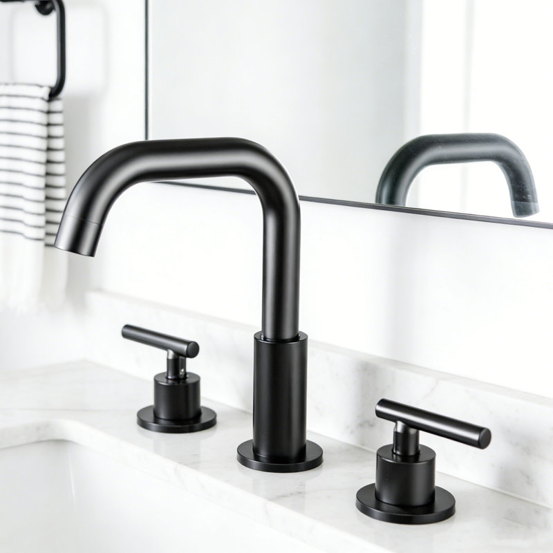 Solid Brass Double Handle Bathroom Sink Faucet, Without Drain, Matte Black