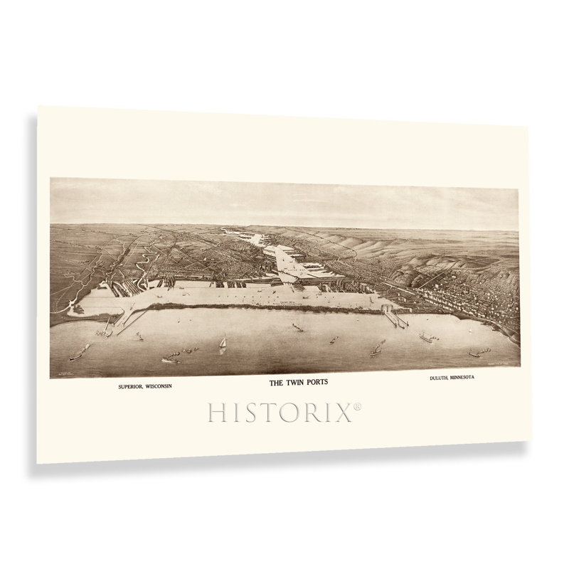 «1915 The Twin Ports Superior Wisconsin Duluth Minnesota», reproduction sur papier, H 24 po x l 36 po