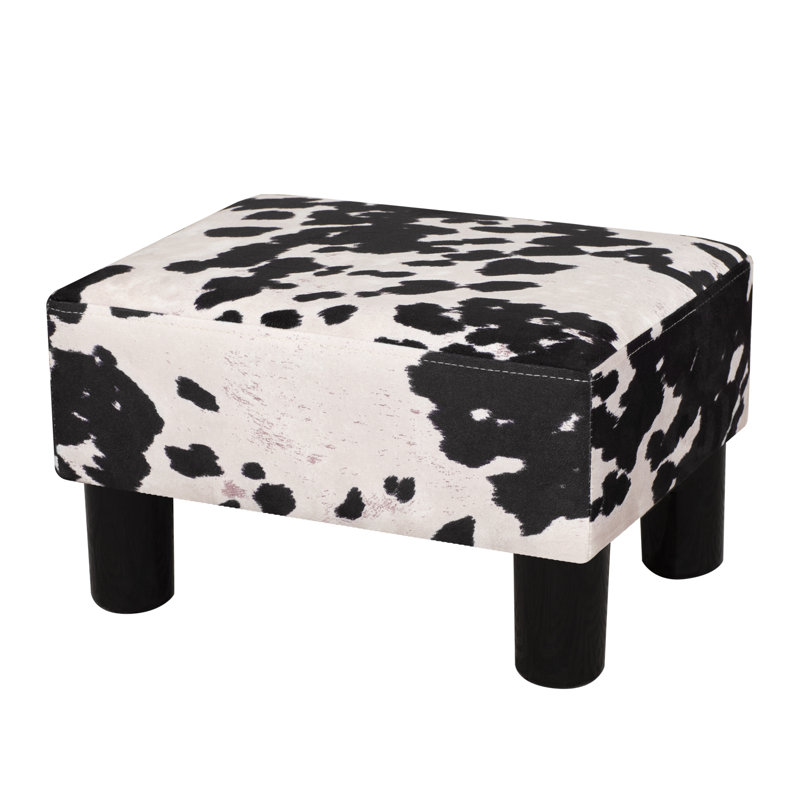 15 Inch Upholstered Ottoman Footstool with Cow Print