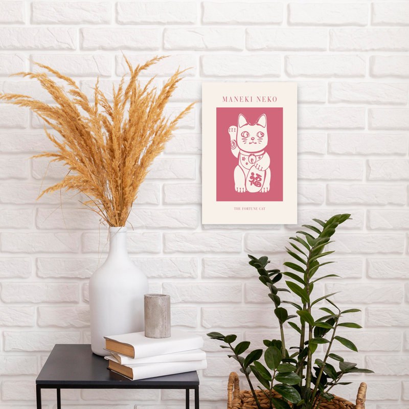 Maneki Neko Lucky Cat Traditional Cat Wall Art Print 1 Piece Wrapped Canvas Wall Art, 45.72cm H x 30.48cm W