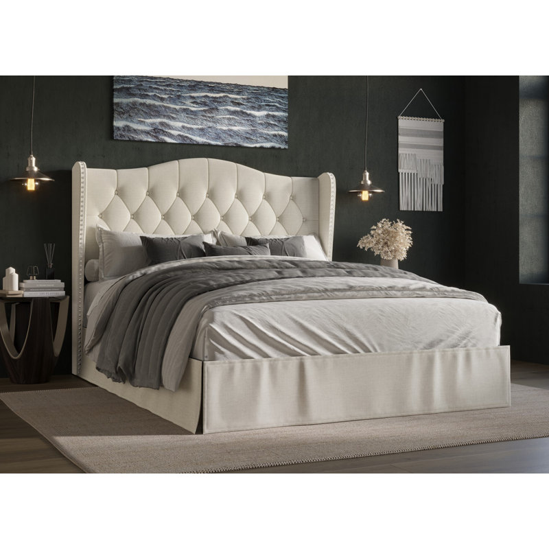 Lit plateforme tapissier Knott Riley, Simple, Gris chaleureux