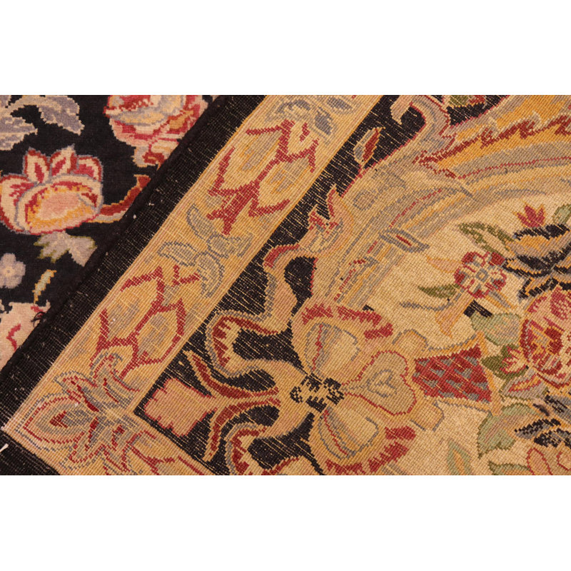 Tapis floral noir / gris en laine Panella 6 pi 2 po x 9 pi 2 po Panella