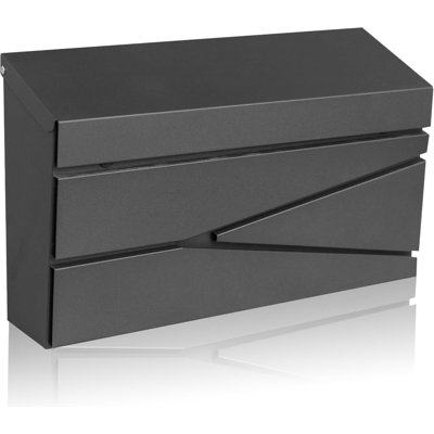 Wall Mount Mailbox, Large Capacity Mailbox For House, Galvanized Steel Rust-Proof Metal Post Box Drop, Mailboxes For Outside, 15.74"×9.84"×4.33", Blac