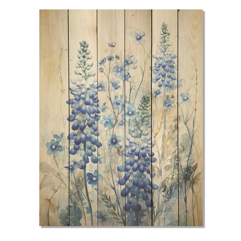 Magical Blue Bonnets Meadows - Blue Bonnets, art mural sur bois de pin naturel, H 20 po x l 10 po