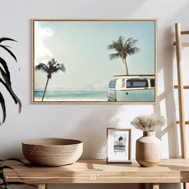 Retro Surf Van, Cadre flottant en bois naturel, 46 po x 31 po