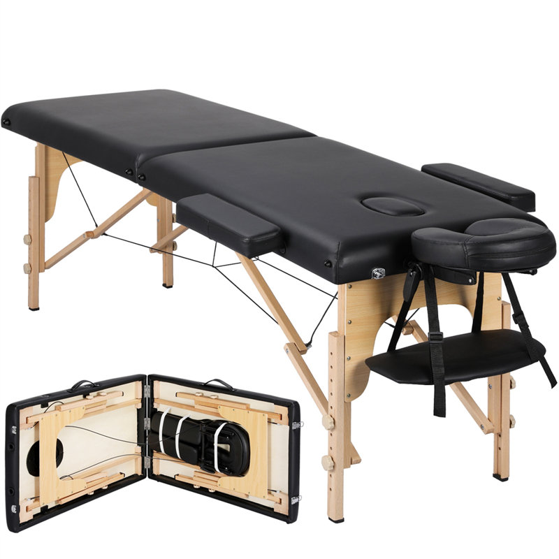 Adjustable Massage Bed Portable Spa Table with Headrest, 25.2" H x 83.9" L x 32.3" D, Black