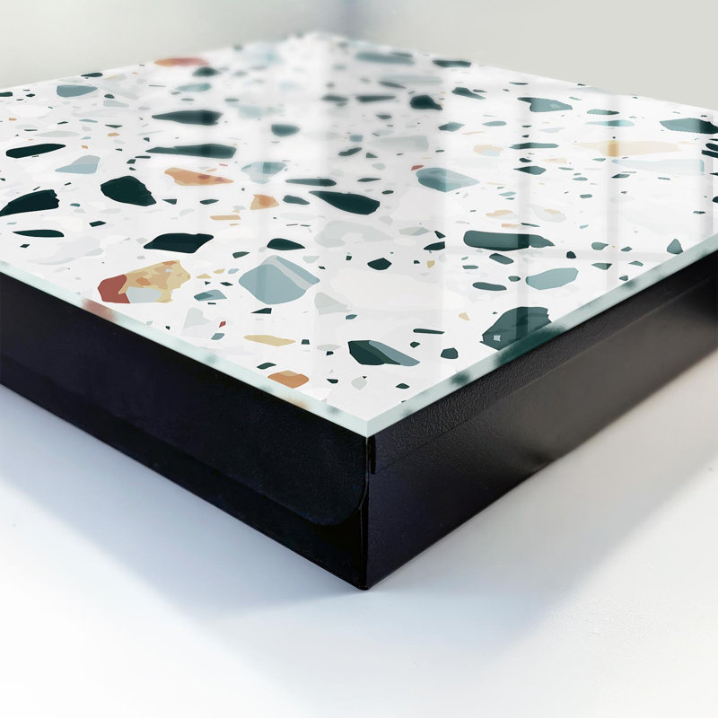Key box for wall, Opens to the right, 30x30x5, White, Stone mosaic with shades of green, 