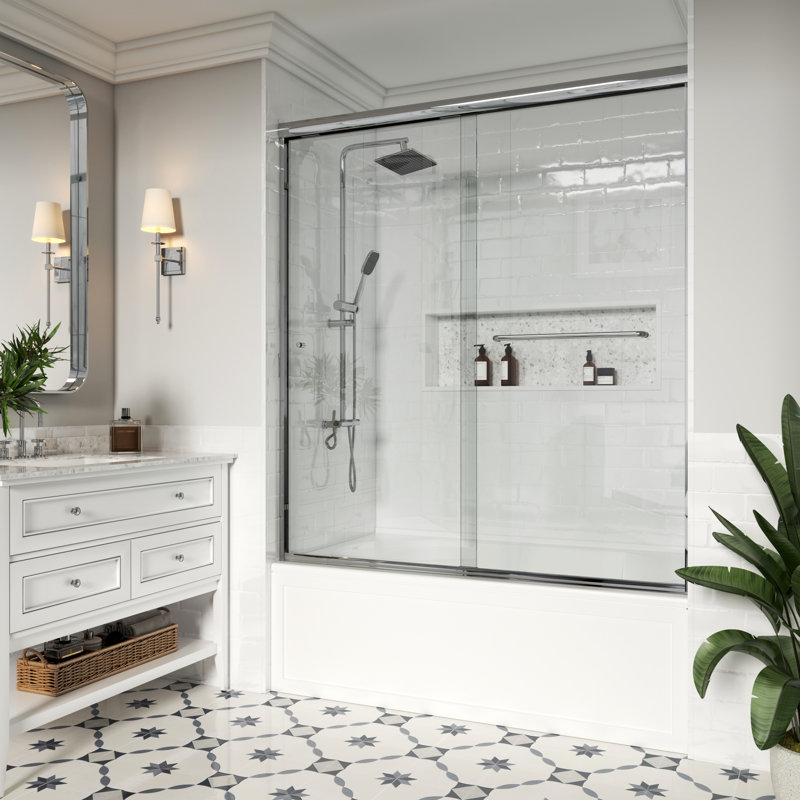 Opal Mirage MCOCOD 60" W x 66" H Double Smooth Sliding Semi-Frame Anti-Collision Design Tub Door with Clear Glass, Chrome