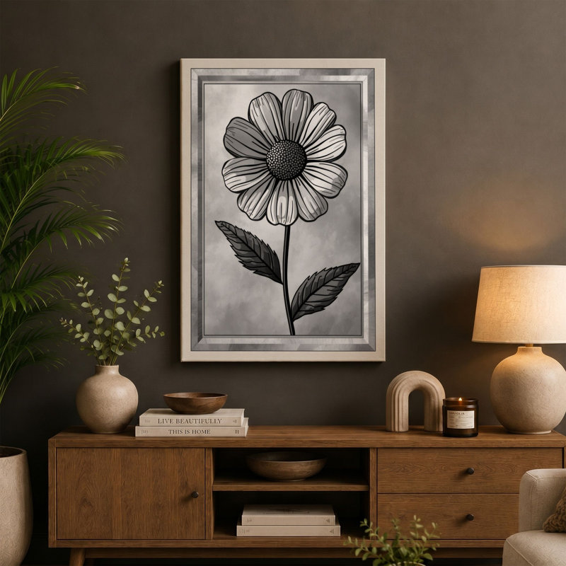 Daisy Study Botanical - Wrapped Canvas, 18x12 - 45.7 x 30.5 cm, Terracotta Border