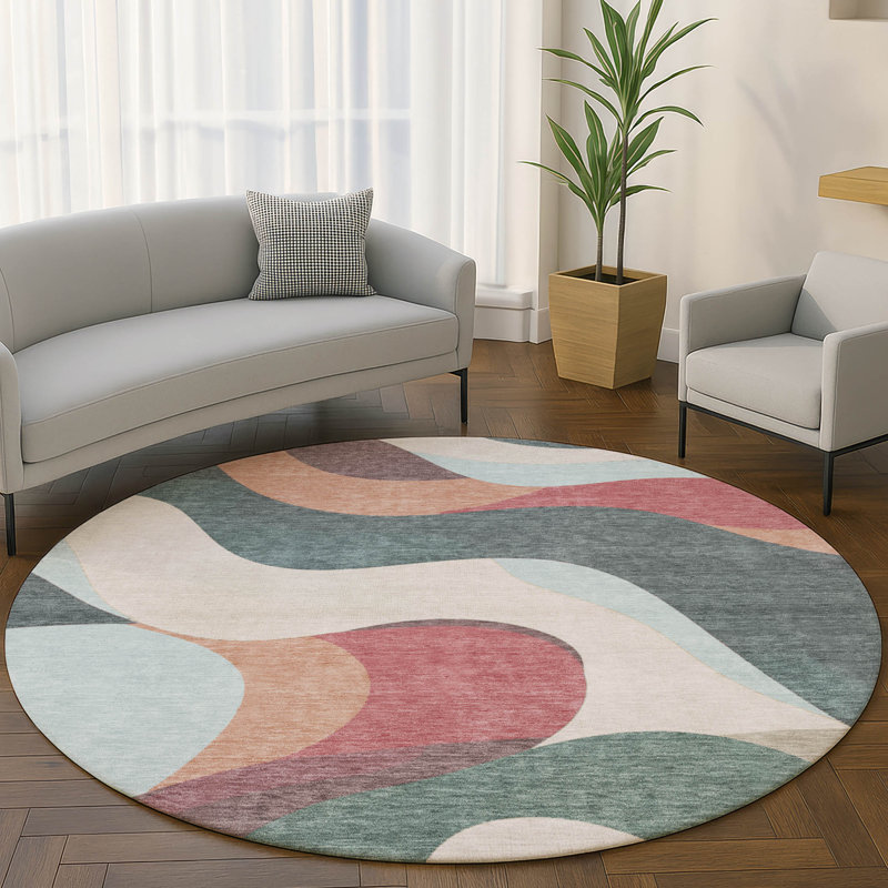 Premium Machine Washable Mayfield AMF2186 swirls Rug, 8' Round, Coral