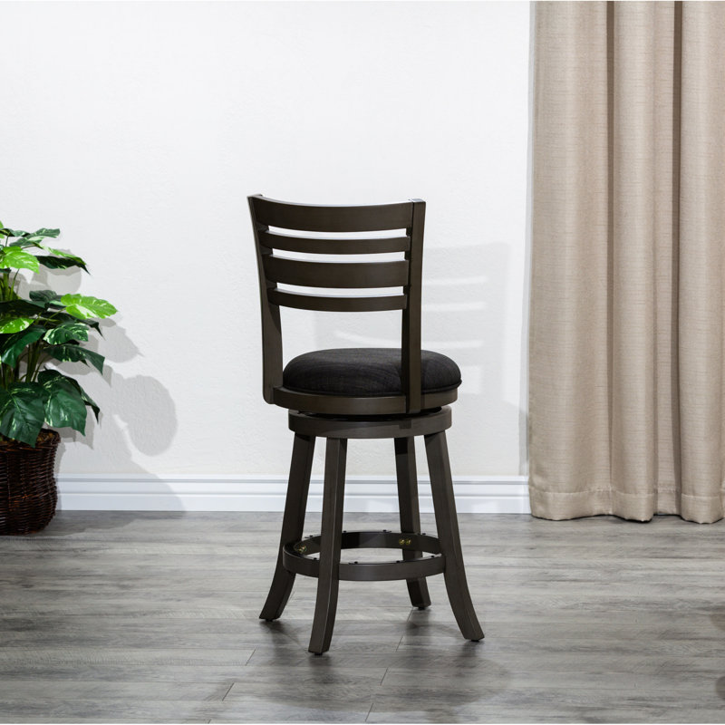 Tabouret à dossier à lattes de 24 po de couleur gris patiné, siège en tissu gris anthracite attrayant et pivotant à hauteur de comptoir avec ventilation respirante et confortable