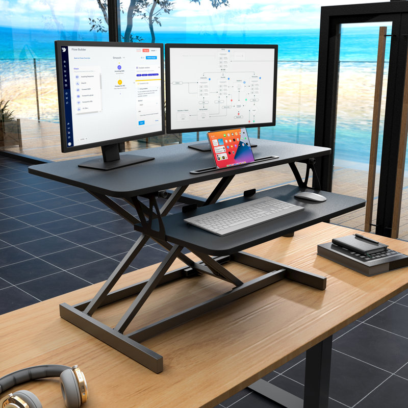 Caitlyn Adjustable Metal Base Standing Desk Converter, Black, 21" H x 36" W x 16"D