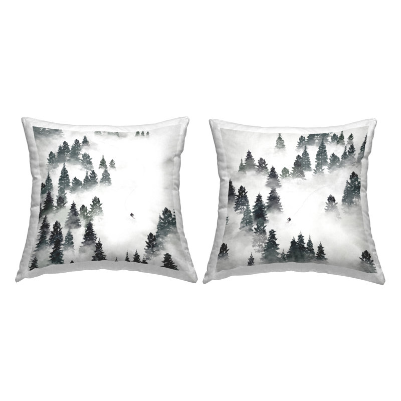 Ensemble de coussins décoratifs Snowy Ski Slopes Mountain Pine Trees