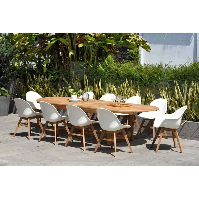 Anautica 10 - Person Wood Patio Dining Set with Oval Table