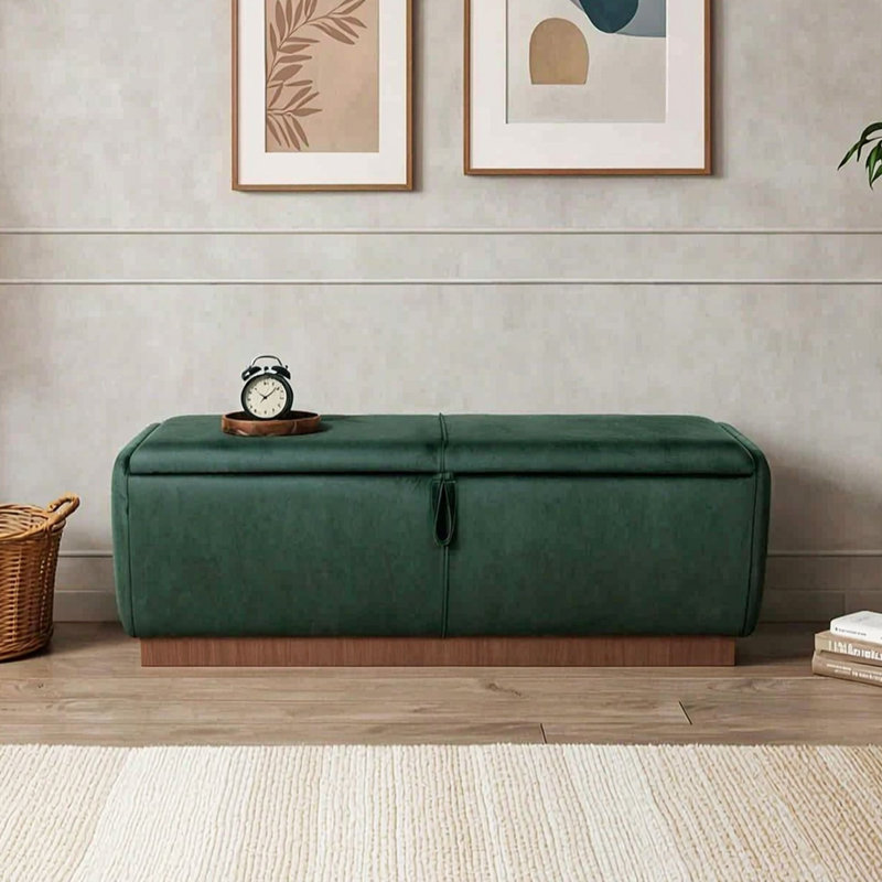 Banc coffre ottoman avec compartiment caché avec couvercle relevable et coussin en mousse, Vert