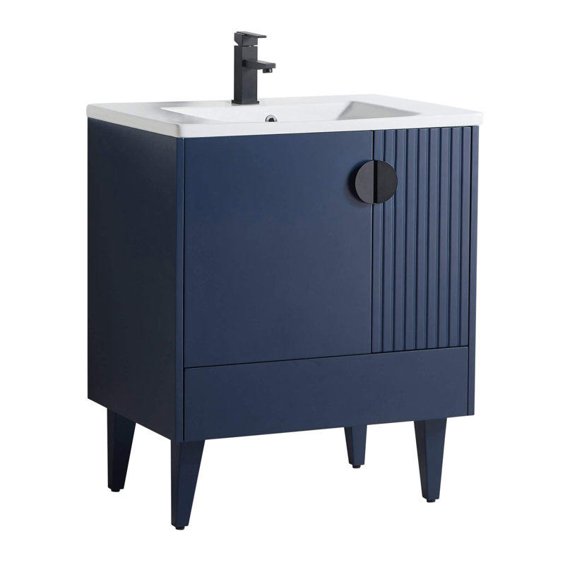 Saimah 30'' Single Bathroom Vanity with Ceramic Top, Black, Navy Blue