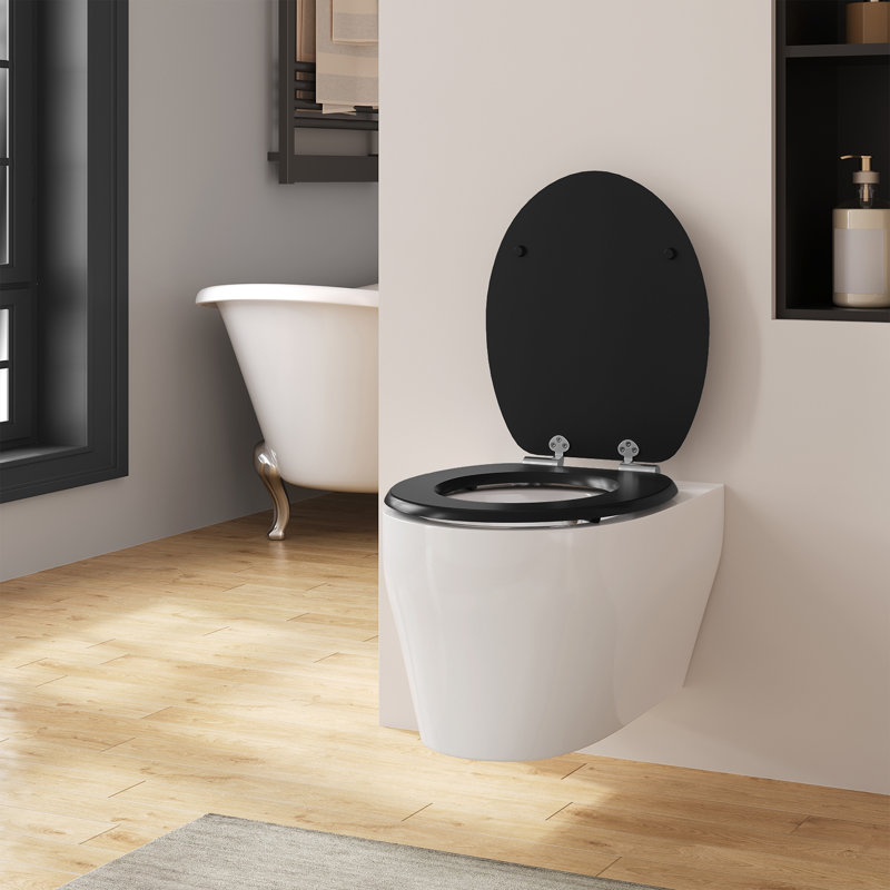 Toilet Seat, Soft-Close Toilet Lid, With Quick Release Function For Easy Cleaning, Easy Assembly, Mdf, Matte Black