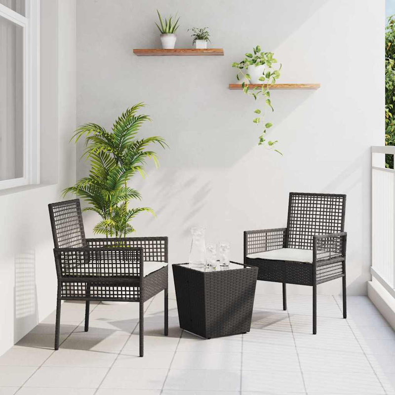 Garden Bistro Set 3 Pcs Poly Rattan, Black