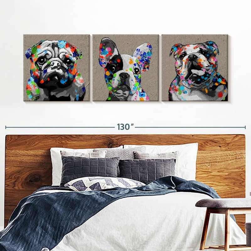 Bulldogs on Canvas, reproduction de 3 pièces, H 110 po x l 36 po x P 1,25 po