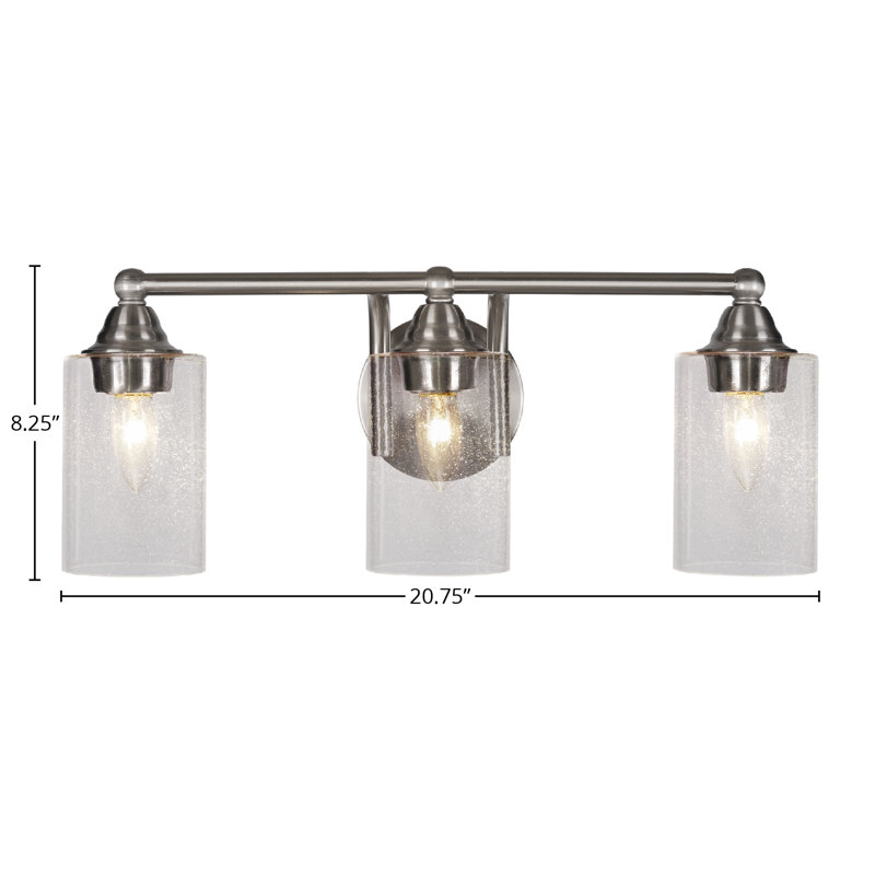 Michell 3-Light Bath Bar, Brushed Nickel, Clear Bubble