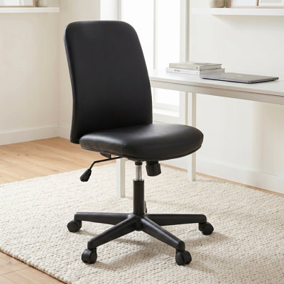Chaise de bureau en cuir sans accoudoirs, chaise de bureau rembourrée avec dossier et hauteur ajustables, chaise de bureau pivotante