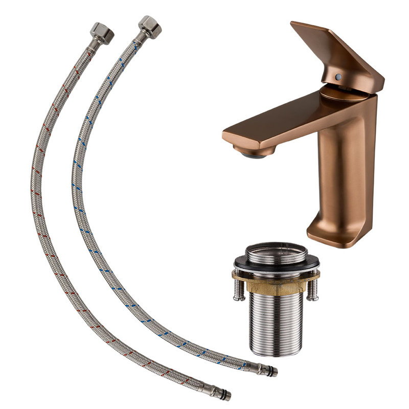 Metal Basin Mixer Tap with Single Lever, Rose Gold