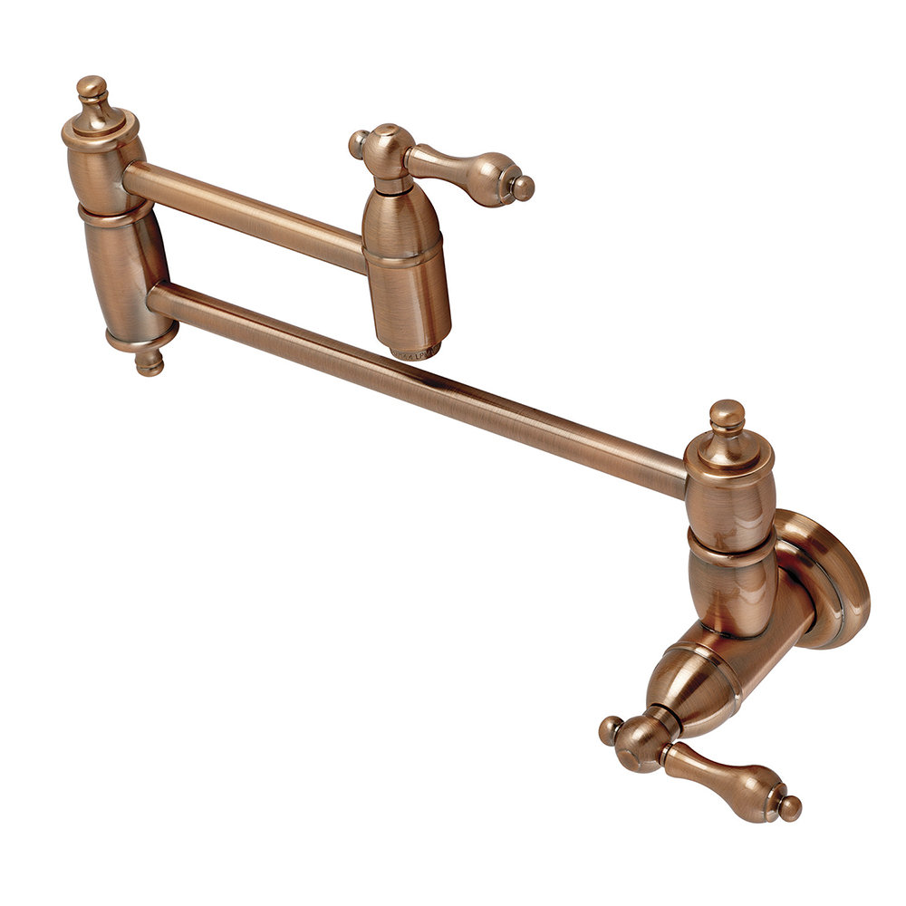 Kingston Brass Restoration Two-Handle 1-Hole Wall Mount Pot Filler Faucet, Antique Copper