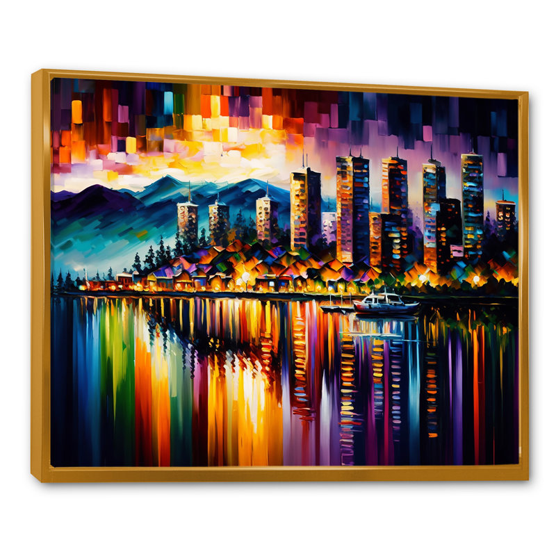 «Colorful City in Vancouver III», reproduction sur toile, H 30 po x l 40 po x P 1,5 po, Cadre flottant doré
