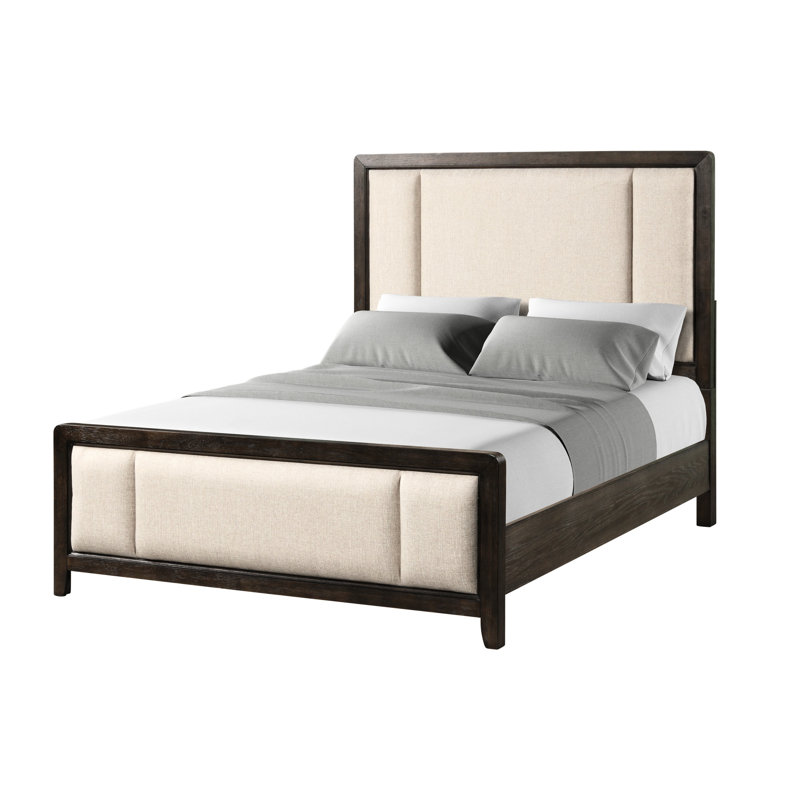 King Bed Upholstered Headboard & In Antique Brown - Staunch Beige Solid Wood + And Ruddy