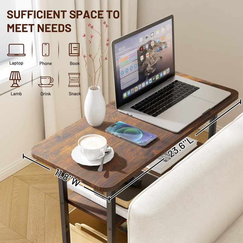 Side Table For Living Room, 3-Tier End Table For Small Space With Wide Storage Tabletop, Rustic Brown Narrow Nightstand For Bedroom, Sofa Couch