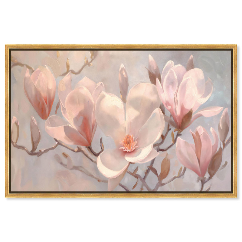 Art floral Rosam Dream sur toile par Art Remedy, Cadre flottant doré, H 21,5 po x l 31,5 po x P 1,2 po