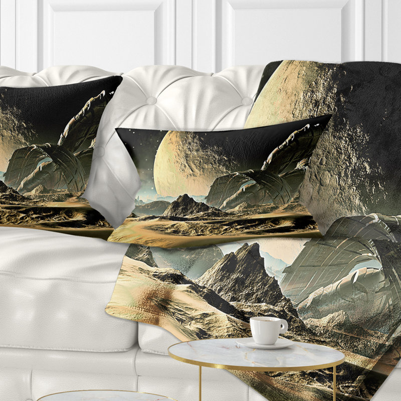 Crashed Spaceship - Landscape Printed Throw Pillow, Rectangular, 12" x 20"
