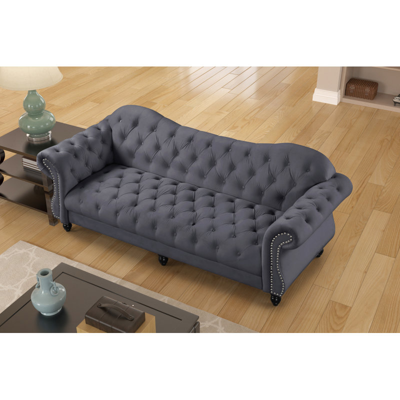 Canapé Chesterfield Hildur, Velours gris