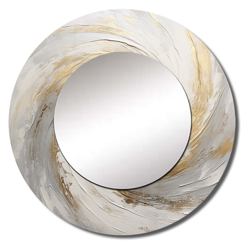 Vortex doré doux et doré V - miroir spirales abstraites, miroir mural rond unique moderne, art imprimé en métal