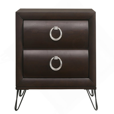 Dark Merlot 2-Drawer Nightstand With Hairpin Legs