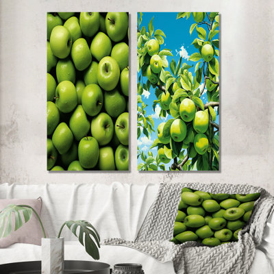 Green Apple Orchards - Fruits Canvas Wall Art Set Of 2