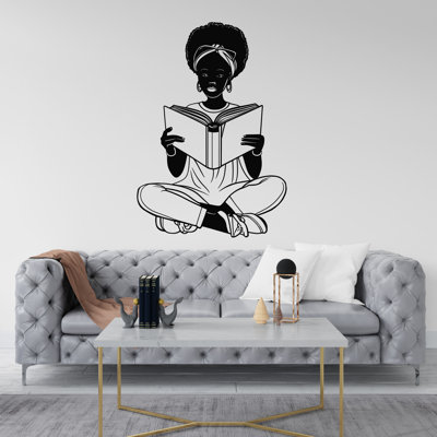 Girl Reading A Book Wall Decal, Girl Book Lover Decor, Library Wall Decal
