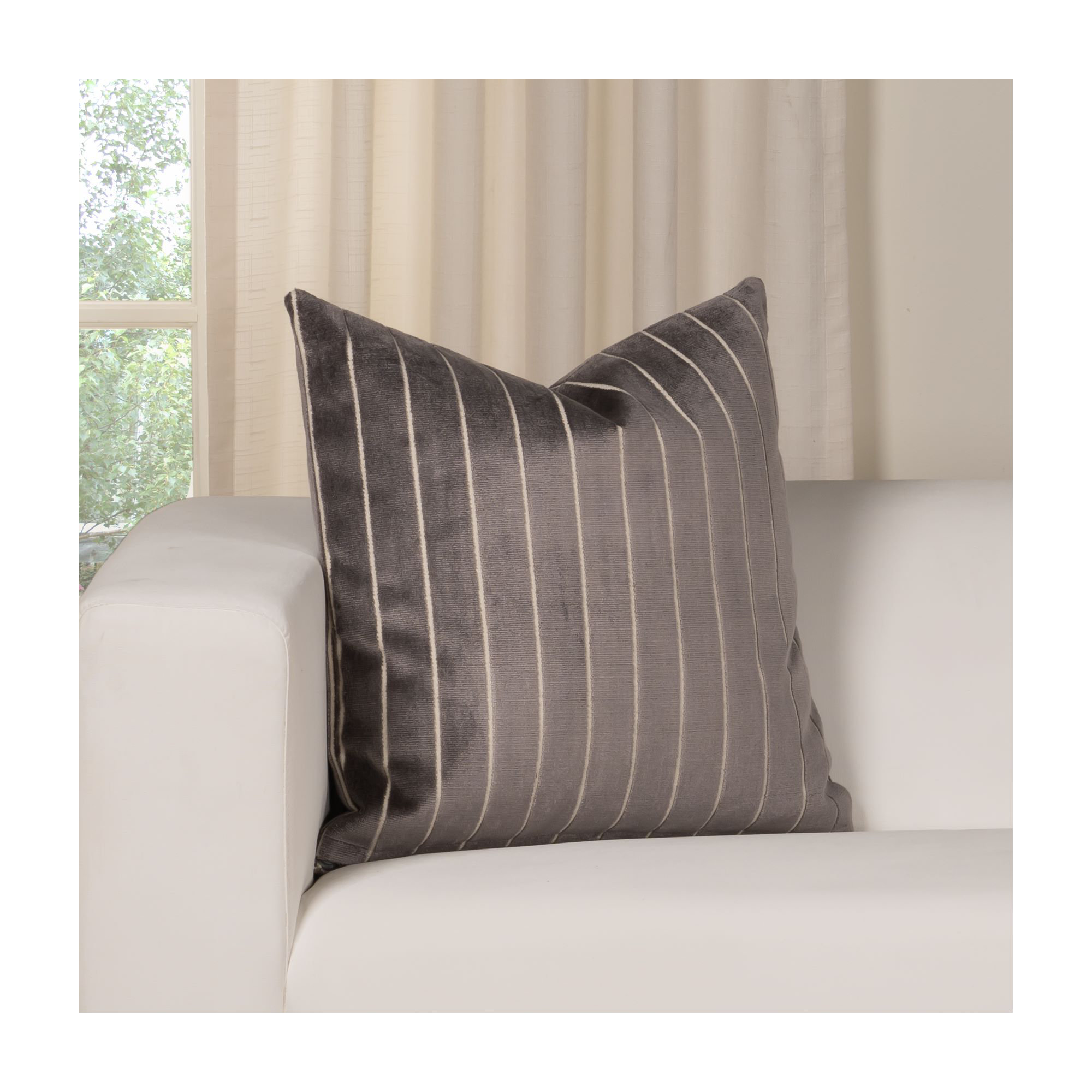 Maxton Striped Throw Pillow, Gray, Square 20", Feather