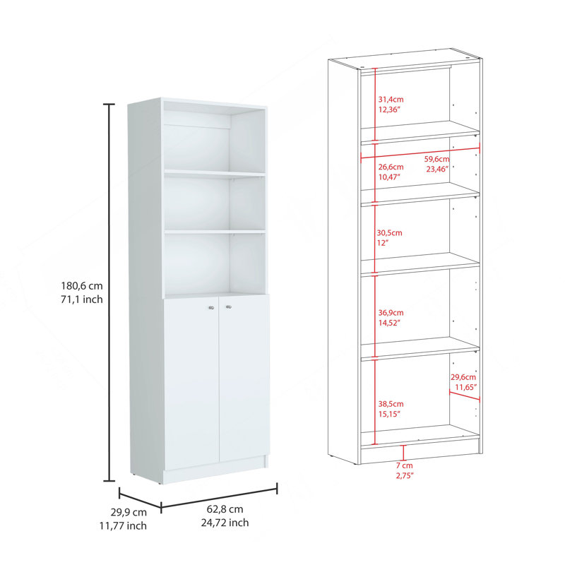 Layton 2 Piece Home Bookcase Set, 49" Wide With 8 Shelves And Double Door Cabinet, Living Room Set White, White