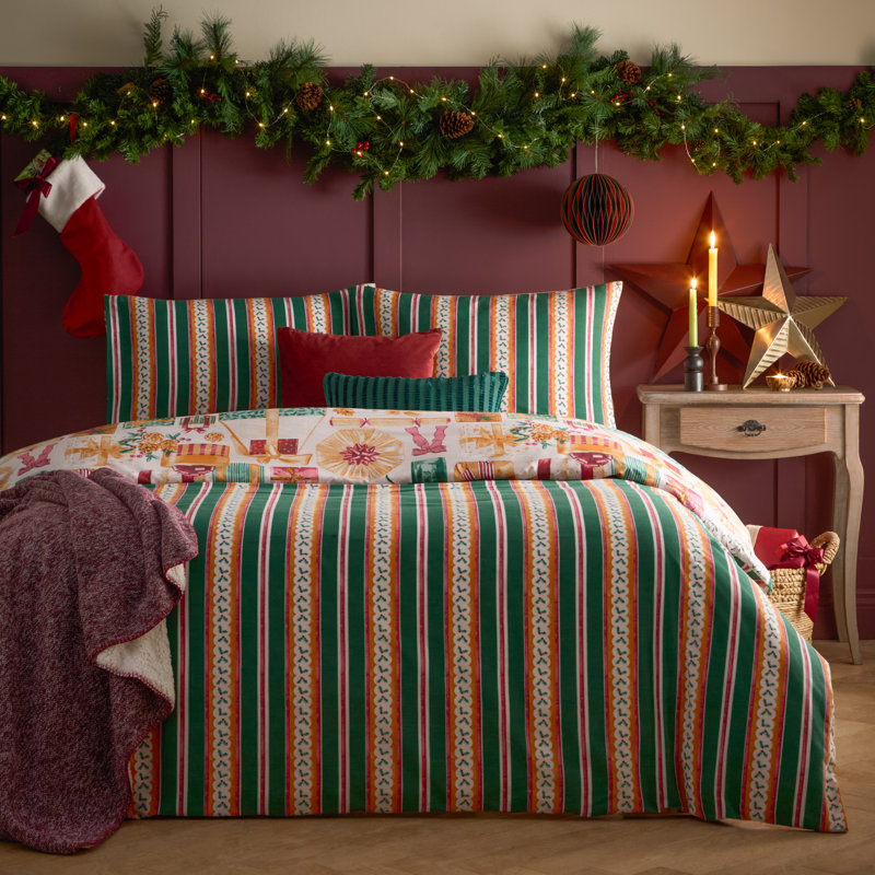 All Wrapped Up Cotton Blend Machine Printed Sheet Set, Double Duvet Cover + 2 Standard Pillowcases