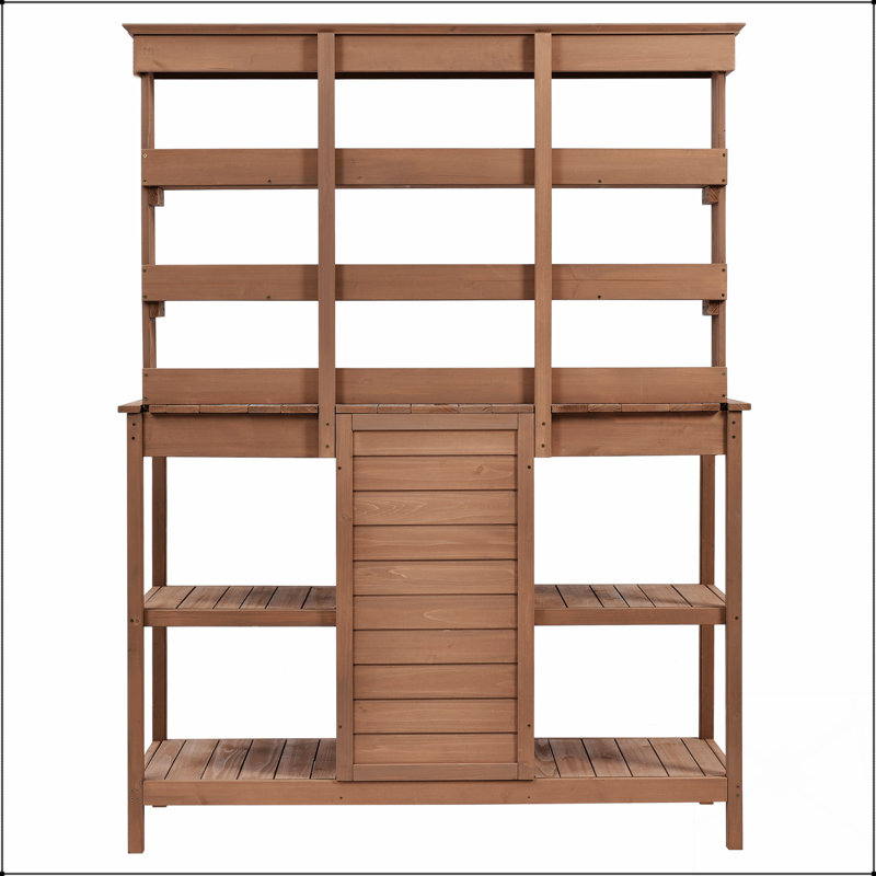 Grande table de rempotage en bois pour l'extérieur avec rangement, idéale pour le jardinage organisé et un espace de travail efficace.